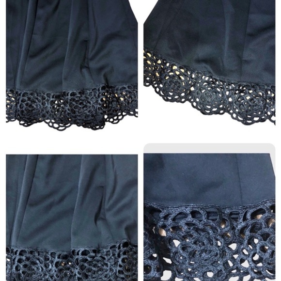 Donna Ricco black fit and flare v-neck embroidery‎ crochet hem cocktail dress - Picture 14 of 16